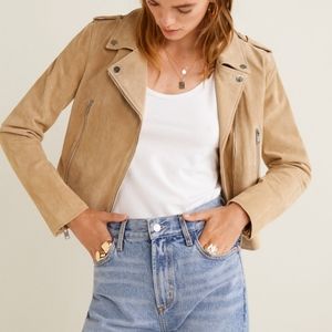 MANGO Genuine Suede Leather Moto Jacket